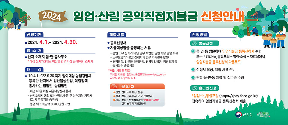 ▲2024년 임업·산림 공익직접지불금 신청 안내.(자료 청송군청 제공)