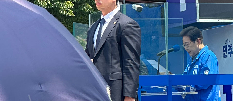 ▲.이재명 대통령 후보안동 웅부공원에서 유세에서 국가 유공자와 보훈 문제에 대한 강력한 의지와 비전을 밝혔다.(사진 권기상 기자)